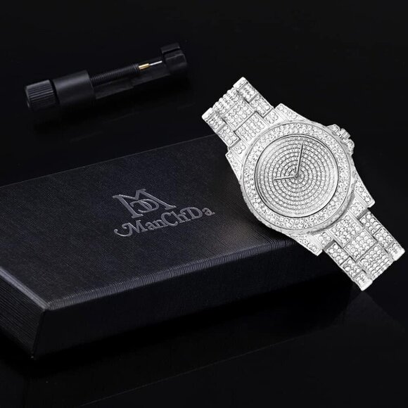 ✨ Manchda Watches Women Silver Diamond Iced Out Bling Rhinestone Watches - Picture 7 of 7
